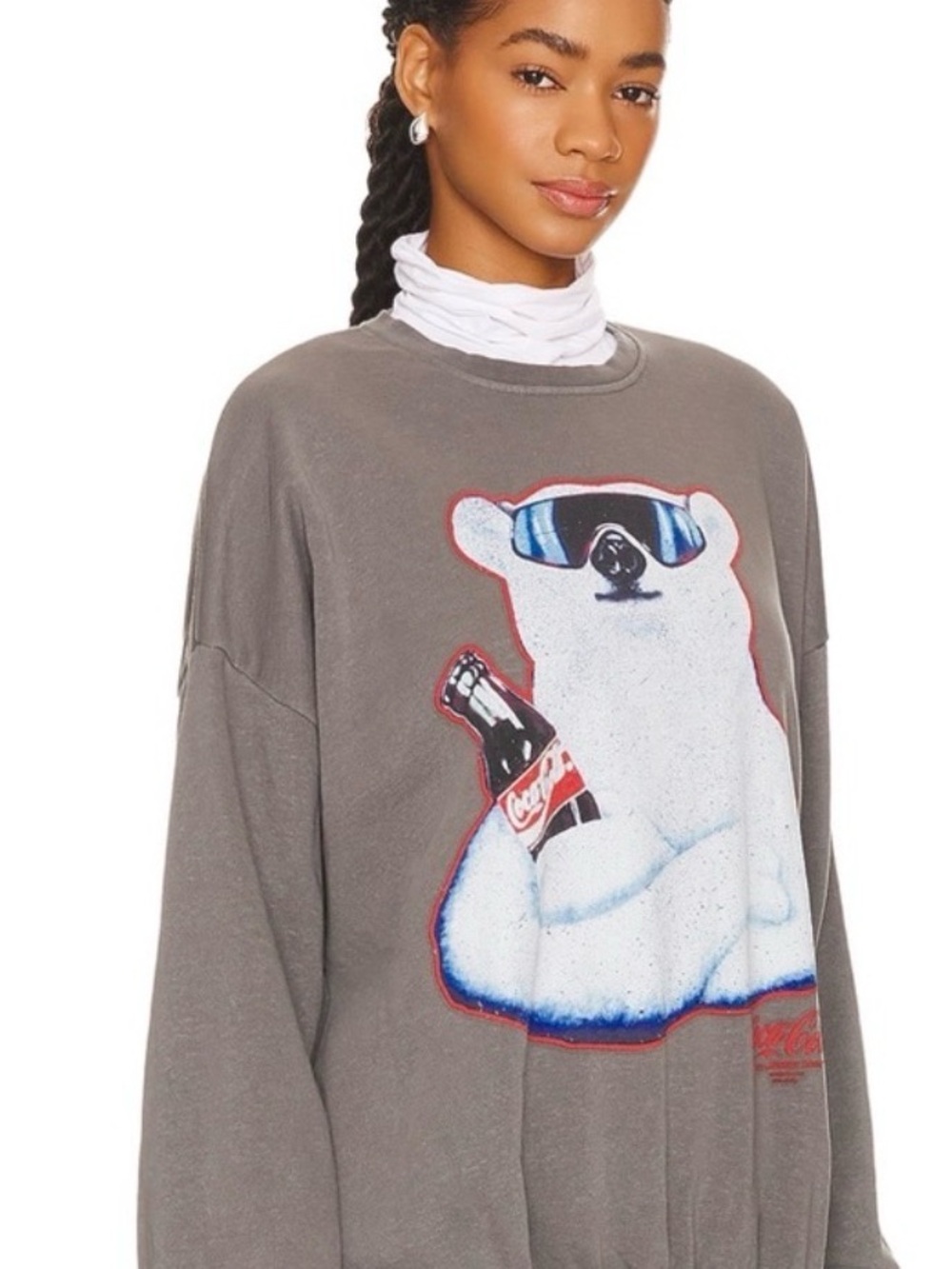 Gray Graphic Polar Bear Sweatshirt with Coca-Cola Bottle